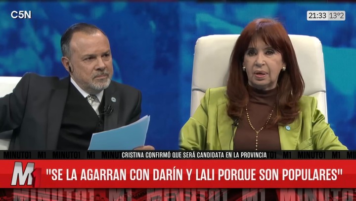 Gustavo Sylvestre entrevista a Cristina Kirchner en los estudios de C5N. Foto: Captura TV
