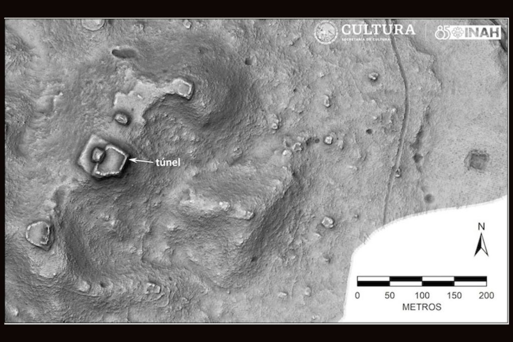 Imágenes LiDAR de uno de los asentamientos, donde se distingue un túnel de desagüe integrado en la estructura