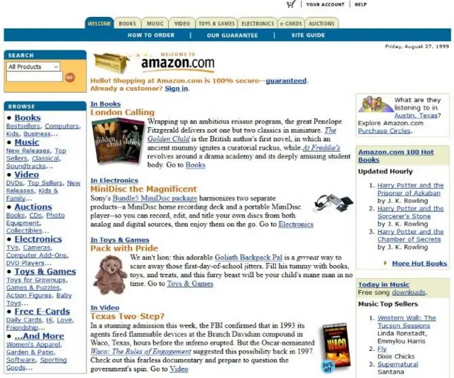 La interfaz de Amazon.com en 1995