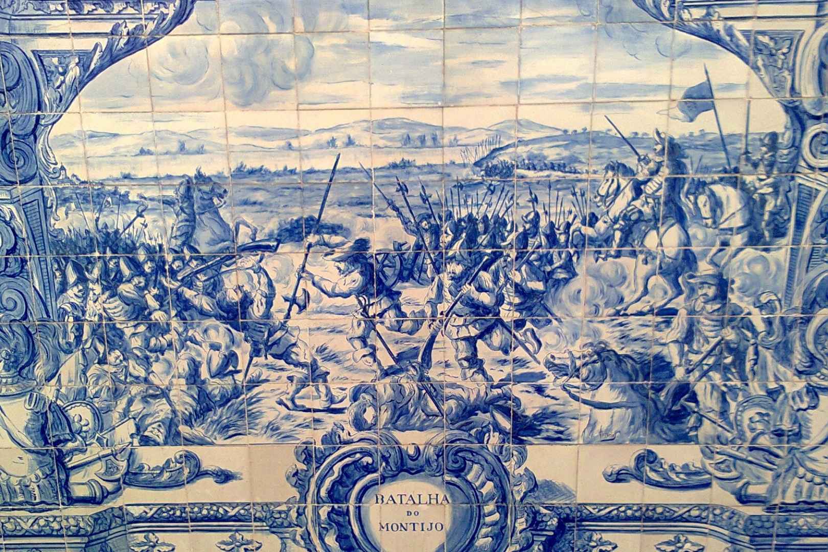 Azulejos portugueses que representan la Batalla de Montijo (1644), en el Museo Militar de Lisboa