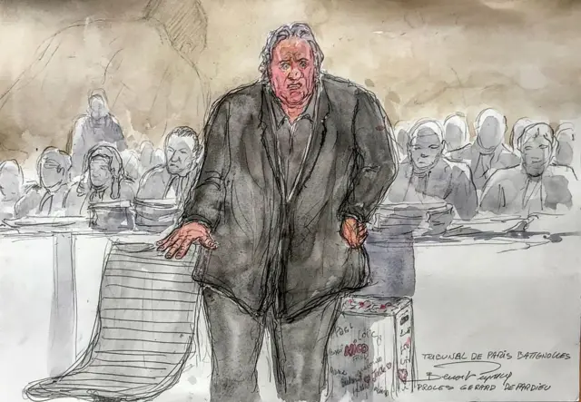 Un boceto de Depardieu durante el juicio.