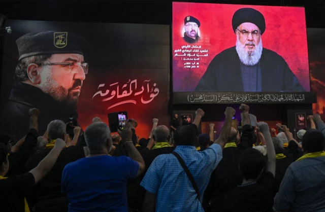 Hassan Nasrallah en un mensaje televisado