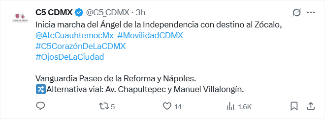 Vialidades afectadas este jueves en la Ciudad de México. X / @C5_CDMX Vialidades afectadas este jueves en la Ciudad de México. X / @C5_CDMX