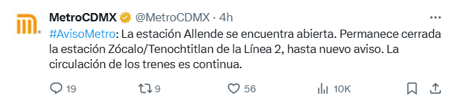  Actualizaciones del Metro CDMX. X / @MetroCDMX