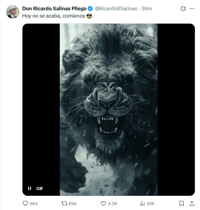 Reacción del dueño de Grupo Salinas en redes sociales tras el fallo de la SCJN. X / @RicardoBSalinas Reacción del dueño de Grupo Salinas en redes sociales tras el fallo de la SCJN. X / @RicardoBSalinas