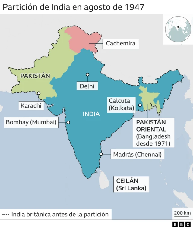 Mapa de la partición de la India