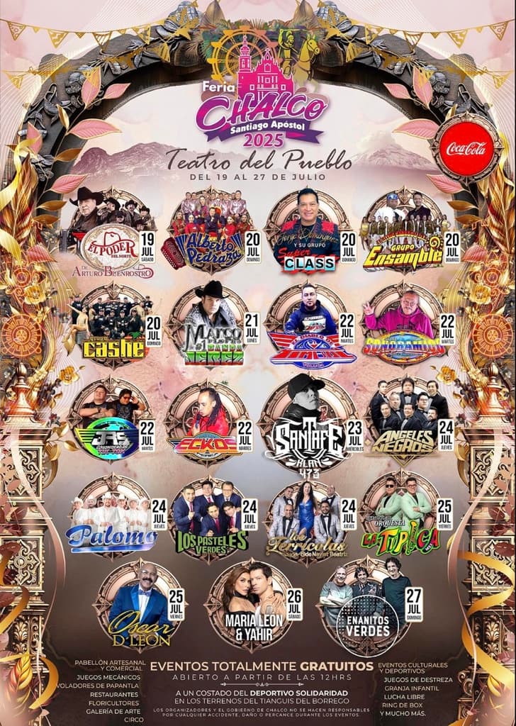 Conciertos GRATIS en Feria de Chalco 2025: Santa Fe Klan, María León y Enanitos Verdes | Foto: Feria de Chalco