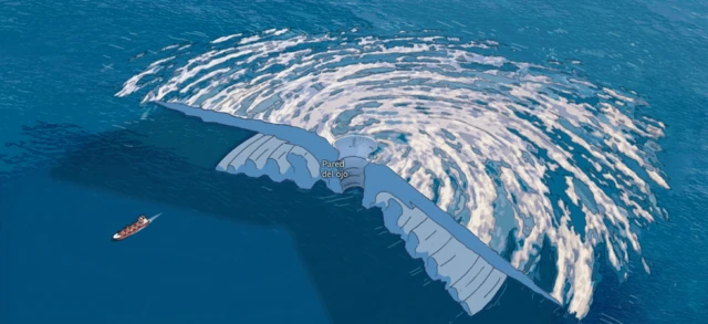 Gráfico con un huracán cortado por la mitad