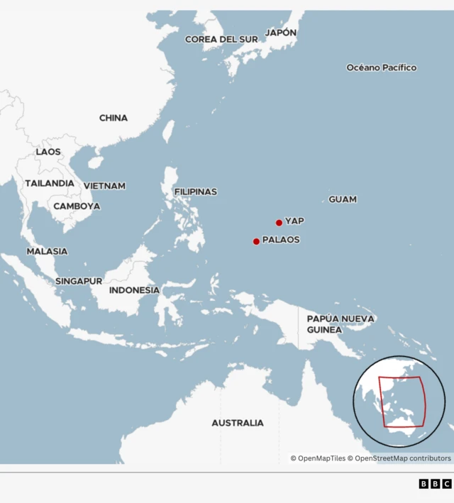 Mapa que muestra la ubicación de Yap