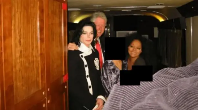 Michael Jackson, Bill Clinton, Diana Ross y otras personas cuyos rostros han sido ocultados 