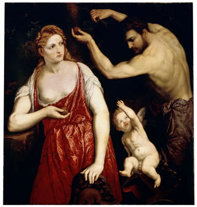 Una pintura de Venus, Cupido y Marte, de la mitología romana