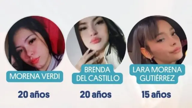Las fotografías de las víctimas: Morena Verdi, Breda del Castillo y Lara Morena