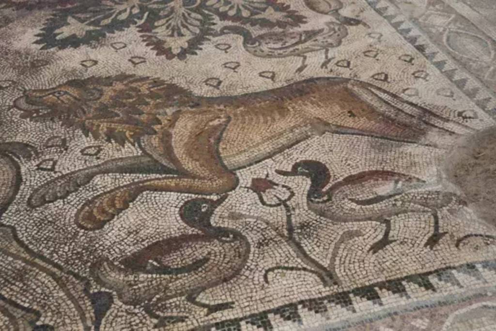 Detalle de un mosaico romano descubierto en Turquía, que muestra escenas de caza y fauna de la antigüedad