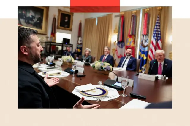 El presidente Zelensky con Trump, JD Vance y otras autoridades estadounidenses