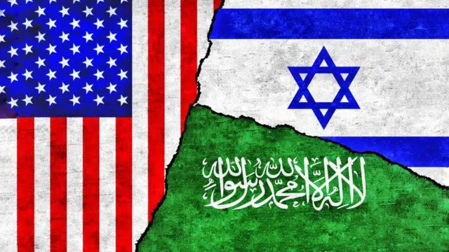 Un gráfico con las banderas de EE.UU., Israel y Arabia Saudita