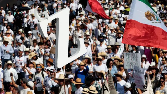Manifestantes participan en la marcha 