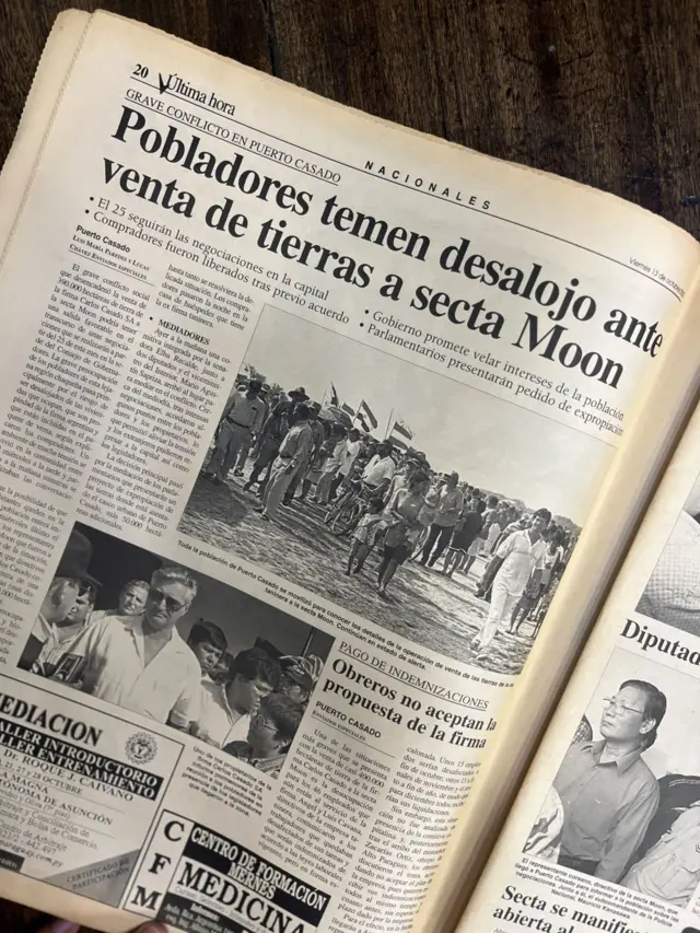 recorte de periódico que reseña el temor de los residentes de Puerto Casado a ser desalojados.