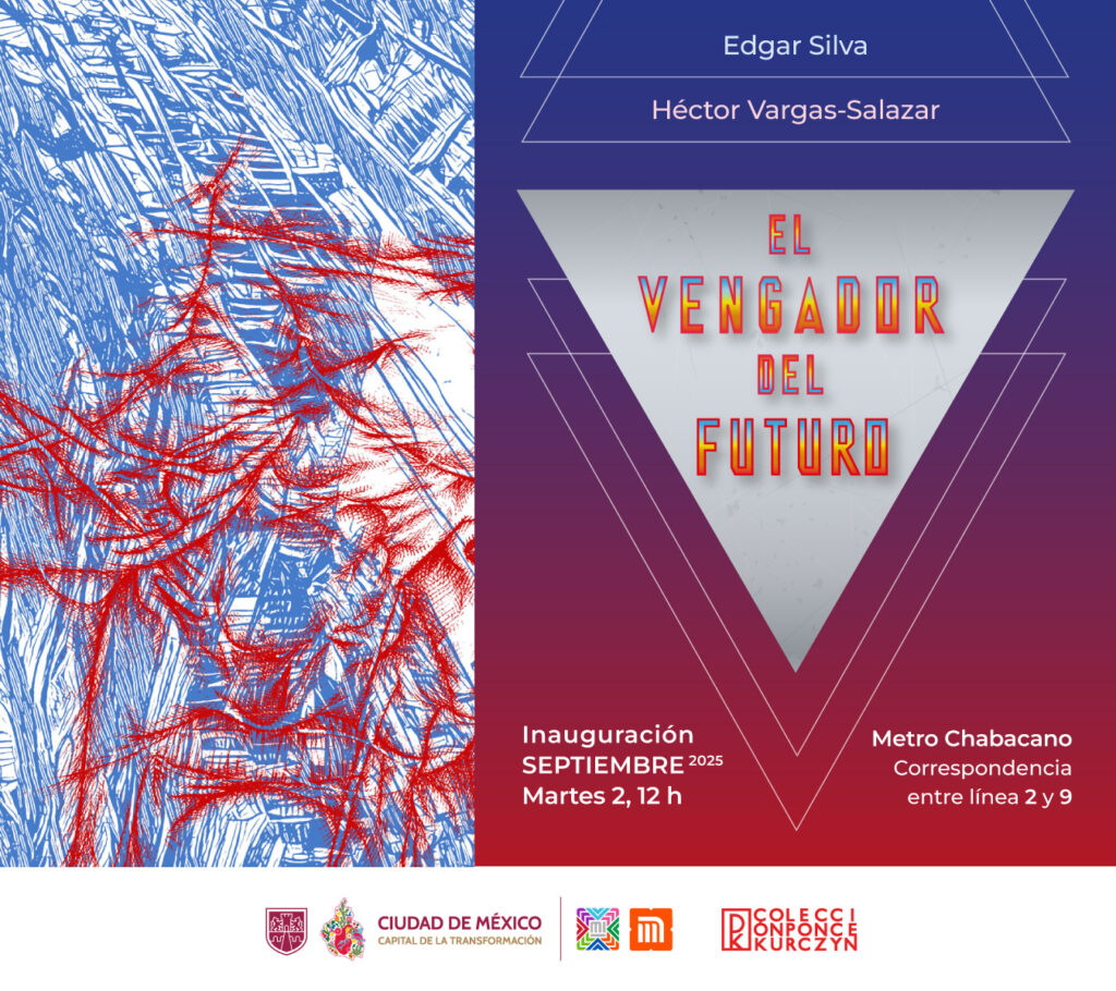 Flyer de la exposición El vengador del fututo en el Metro Chabacano.