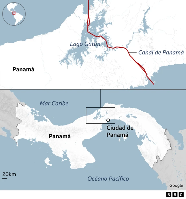 Mapa del Canal de Panamá.