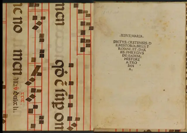 Portada y primera página de Historia belli Troiana.