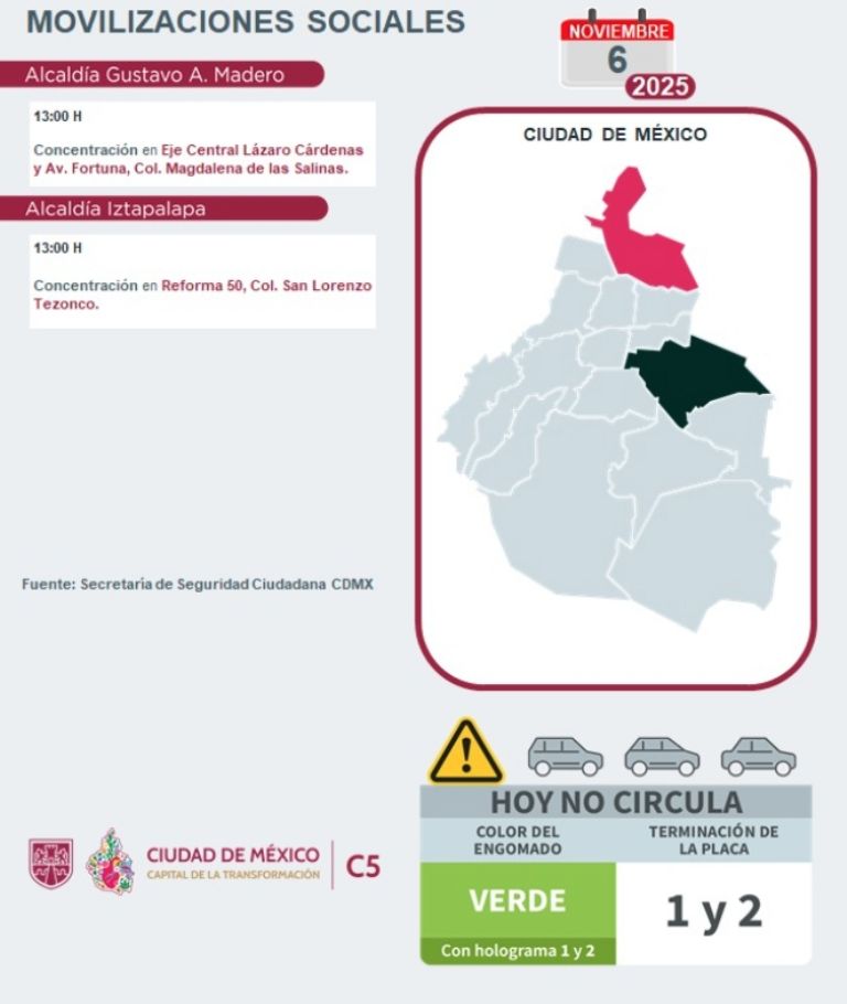 Habrá manifestaciones este jueves principalmente en el primer cuadro de la CDMX.
