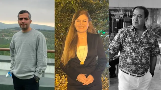 De izquierda a derecha: Arvin Mohammadi, Mehrangiz Imenpoir y Masoud Behbahani (profesor iraní-estadounidense).