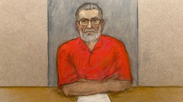 Retrato de Peter Sullivan compareciendo ante el Tribunal de Apelaciones, vía videoconferencia desde la prisión. Lleva gafas y una camiseta naranja. Tiene los brazos cruzados y mira directamente a la cámara.
