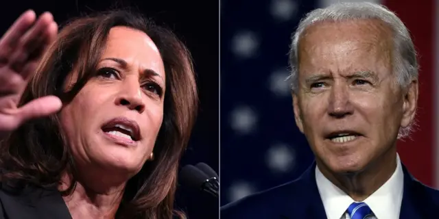 Imagen compuesta de Kamala Harris y Joe Biden