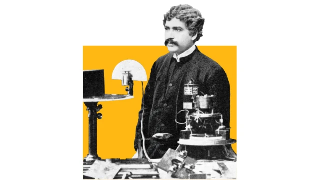 El profesor Jagadish Chandra Bose pronuncia un discurso sobre las ondas eléctricas en 1896.