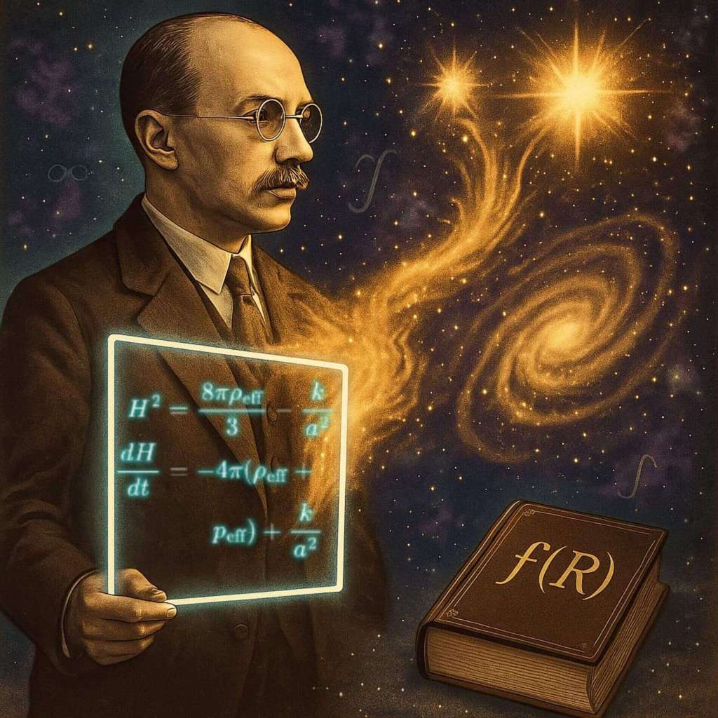 Alexander Friedmann y sus famosas ecuaciones que llevan su nombre en la teoría f (R ), caracterizado por el fluido efectivo que es la suma del “fluido ordinario” y del “fluido oscuro”.