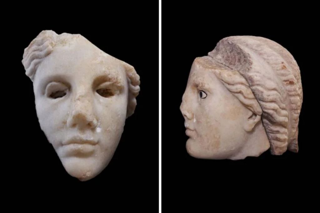Vista lateral de la cabeza de una antigua estatua helenística hallada en Turquía