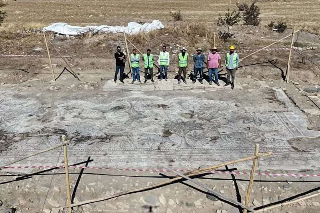 Los conservadores retiraron tierra y restos de un techo colapsado para dejar al descubierto un mosaico de 84 metros cuadrados