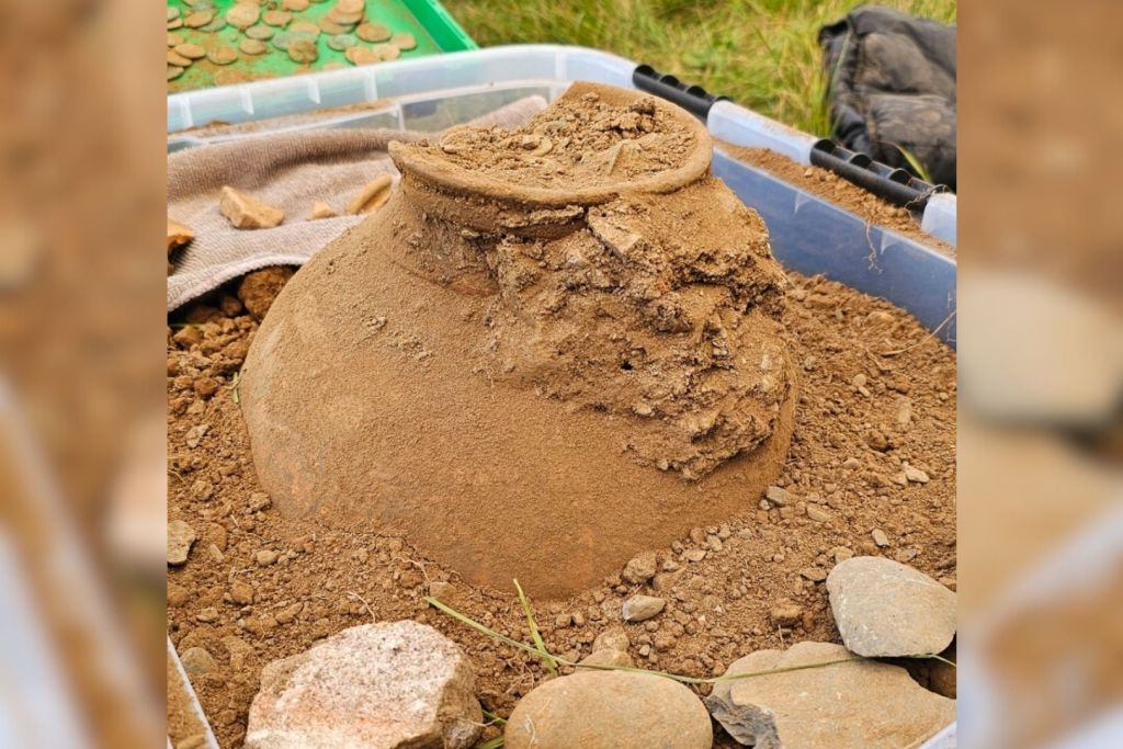 Las monedas fueron colocadas en una caja de plástico para llevarlas de regreso a Cheshire