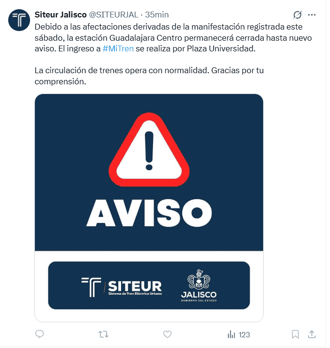 Siteur indicó que el ingreso al servicio de tren eléctrico en el centro tapatío se realiza por la estación Plaza Universidad de la Línea 2. ESPECIAL Siteur indicó que el ingreso al servicio de tren eléctrico en el centro tapatío se realiza por la estación Plaza Universidad de la Línea 2. ESPECIAL