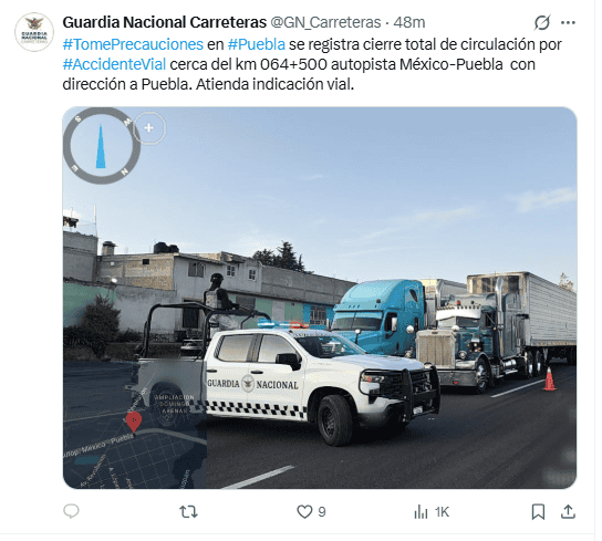 Publicación de la Guardia Nacional. X / @GN_Carreteras Publicación de la Guardia Nacional. X / @GN_Carreteras