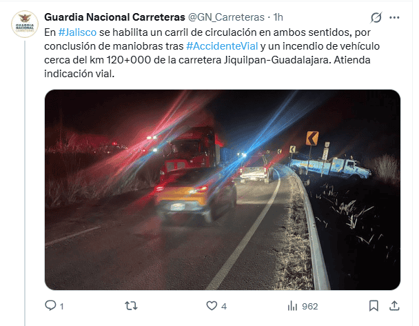 Publicación de la Guardia Nacional. X / @GN_Carreteras Publicación de la Guardia Nacional. X / @GN_Carreteras