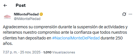 X / @NMontePiedad X / @NMontePiedad