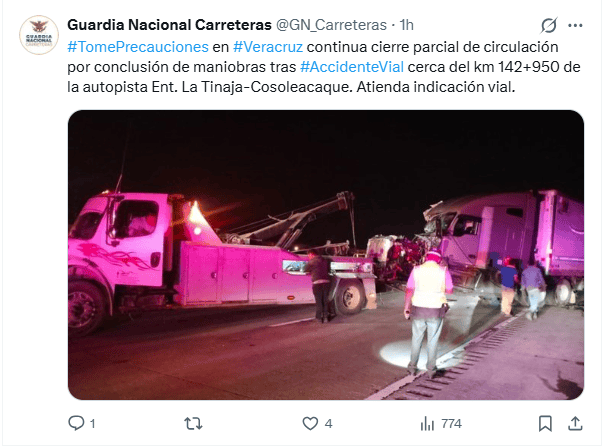 Publicación de la Guardia Nacional. X / @GN_Carreteras Publicación de la Guardia Nacional. X / @GN_Carreteras