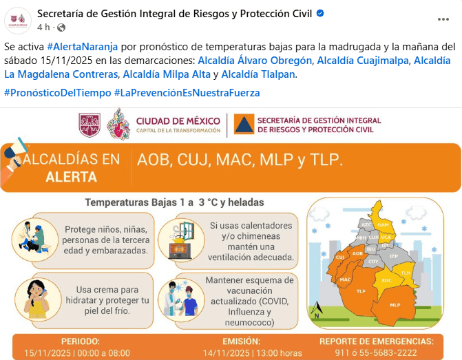 FACEBOOK / Secretaría de Gestión Integral de Riesgos y Protección Civil FACEBOOK / Secretaría de Gestión Integral de Riesgos y Protección Civil