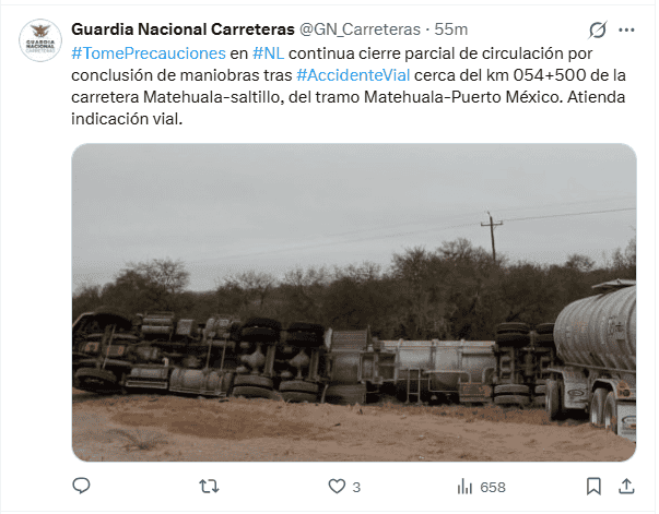 Publicación de la Guardia Nacional. X / @GN_Carreteras Publicación de la Guardia Nacional. X / @GN_Carreteras