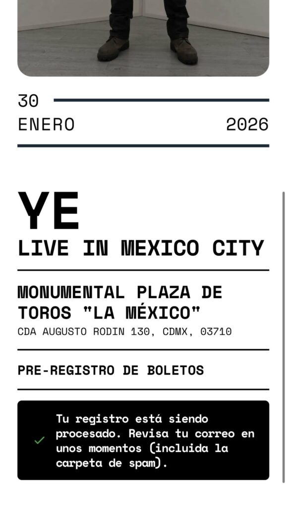 Registro para el acceso de boletos para Ye.