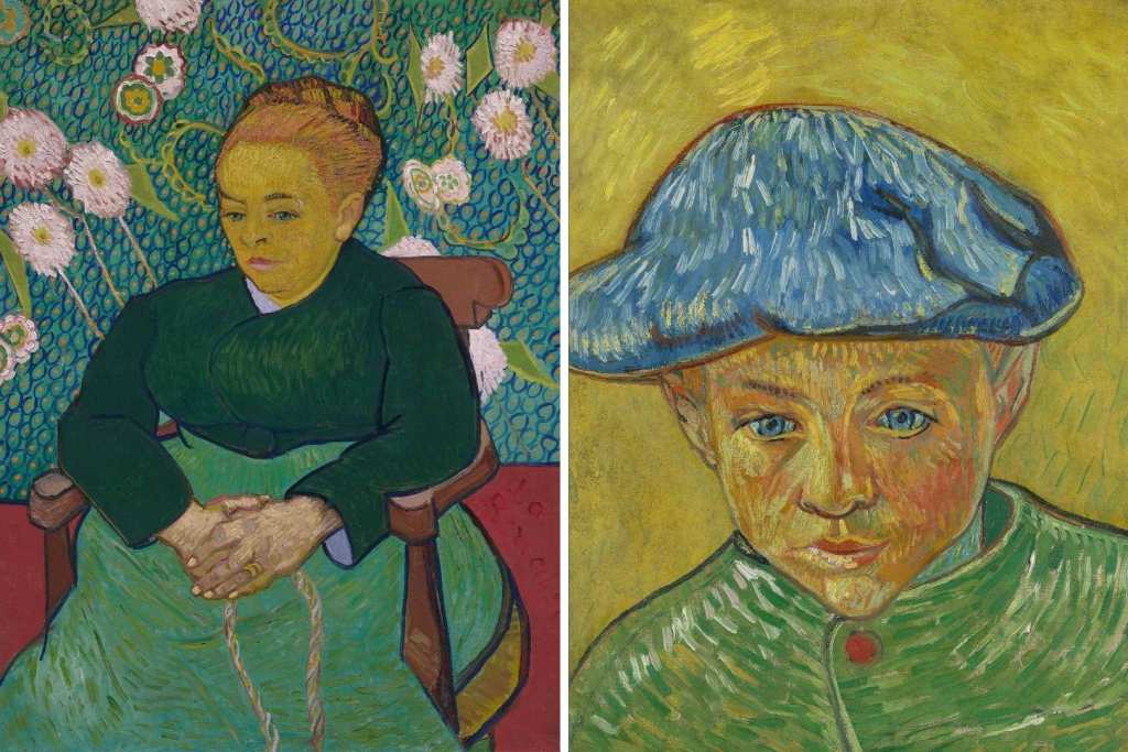 La Berceuse: Madame Augustine Roulin meciendo una cuna, Vincent van Gogh, 1889 (izquierda). Retrato de Marcelle Roulin, Vincent van Gogh, 1888 (derecha)