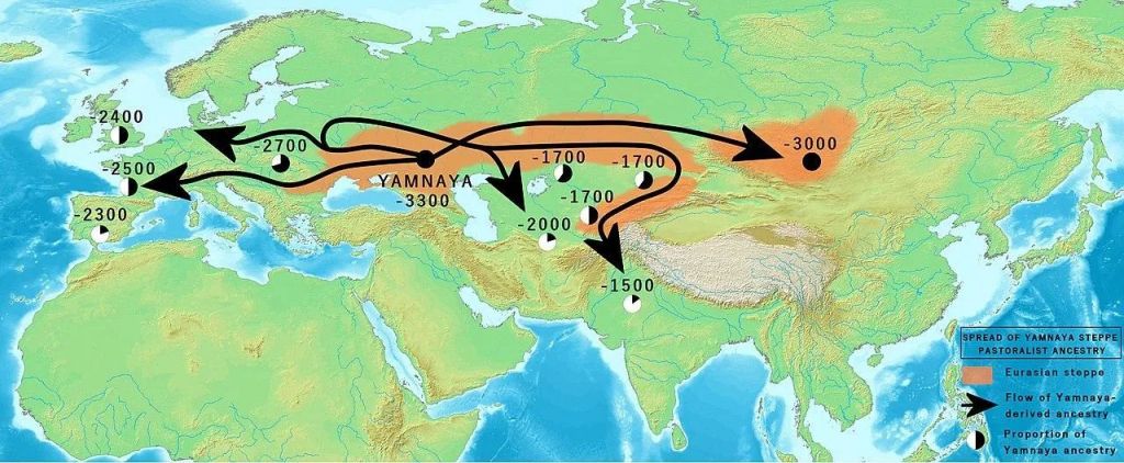 Expansión durante la Edad del Bronce de la ascendencia de los pastores de las estepas Yamnaya hacia dos subcontinentes: Europa y el sur de Asia