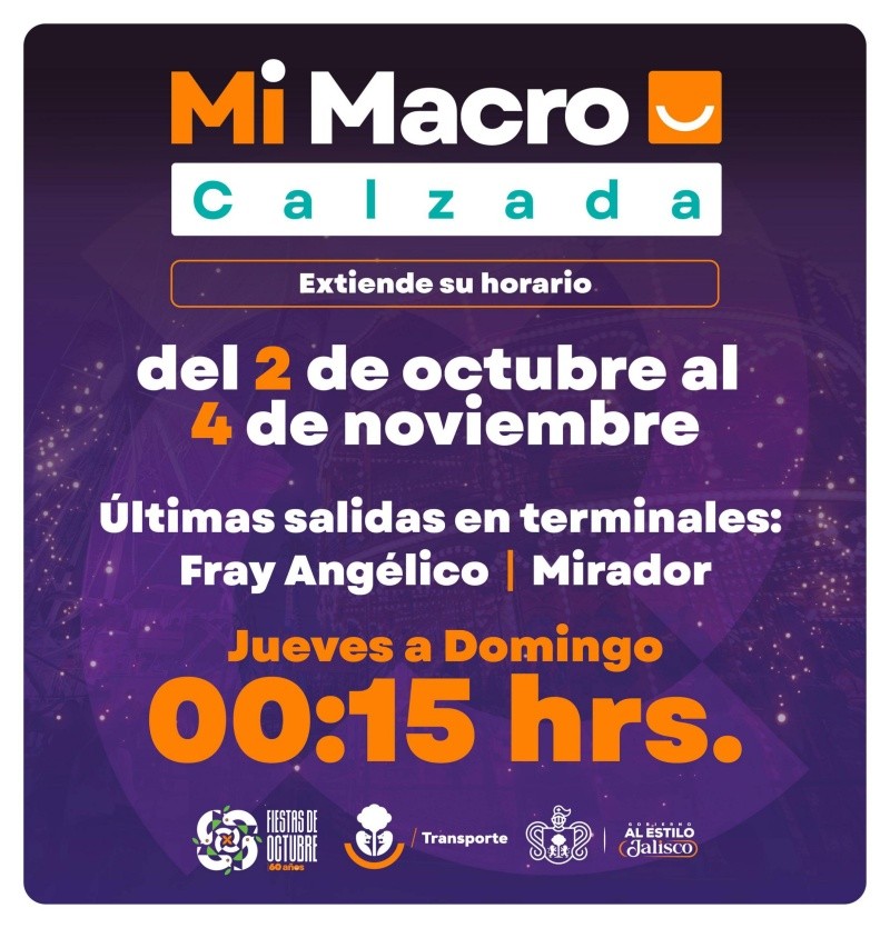 Mi Macro Calzada tendrá su última salida a las 00:15 desde ambas terminales, es decir, Fray Angélico y Mirador. ESPECIAL Mi Macro Calzada tendrá su última salida a las 00:15 desde ambas terminales, es decir, Fray Angélico y Mirador. ESPECIAL