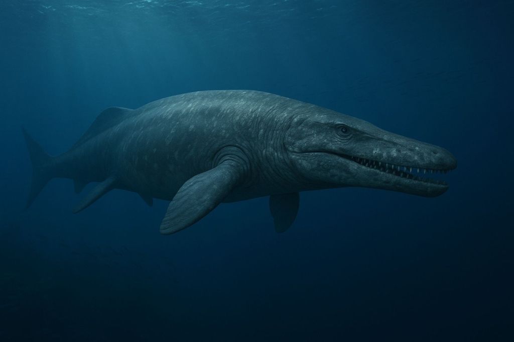 Reconstrucción artística de un Mosasaurus hoffmannii surcando los mares cretácicos, uno de los mayores depredadores marinos de la historia de la Tierra