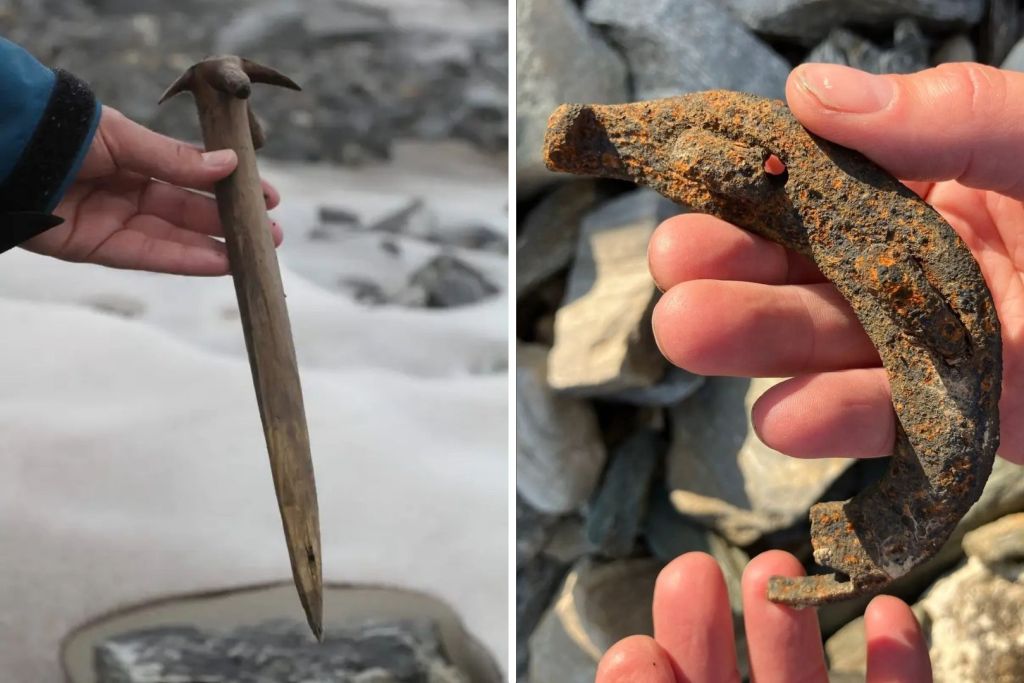 Entre los hallazgos en el hielo de Lendbreen, los arqueólogos han identificado una curiosa herramienta que creen que pudo haber sido un utensilio para mezclar líquidos, junto a una herradura medieval bien conservada