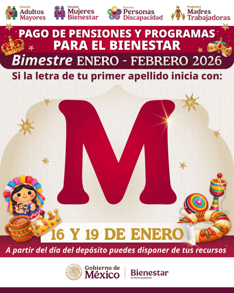   El viernes 16 de enero el turno es de las personas que tienen un apellido paterno que comienza con la letra M. ESPECIAL