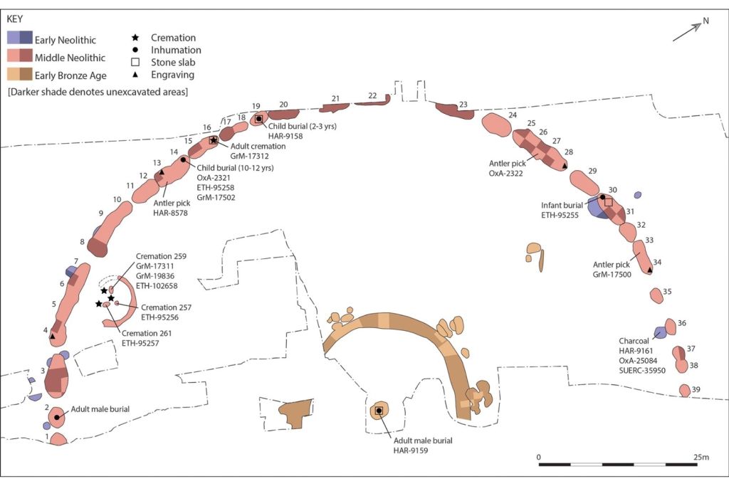 Plano de la mitad occidental excavada del recinto de Flagstones