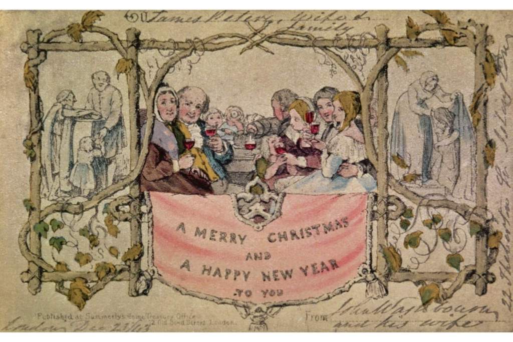 A instancias del reformista británico Henry Cole, el artista John Callcott Horsley dio forma en 1843 a la que hoy se considera la primera tarjeta de felicitación navideña