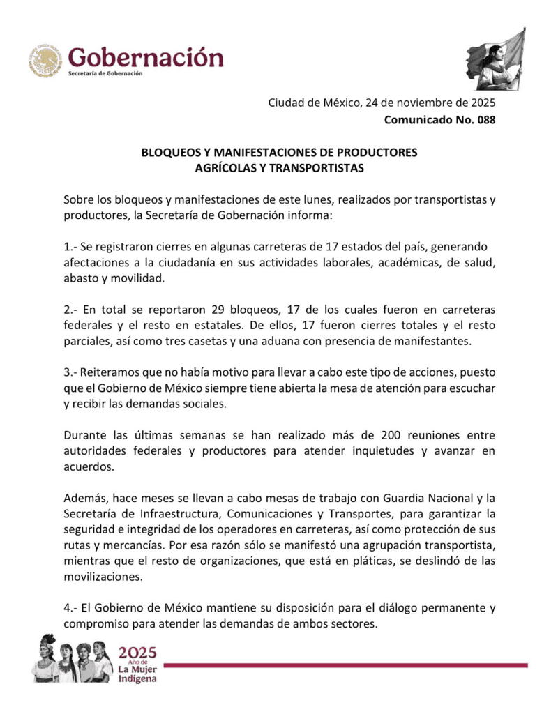 En su mensaje, la Secretaría destacó que durante las últimas semanas se han realizado más de 200 reuniones entre las autoridades federales y los productores agrícolas. ESPECIAL 